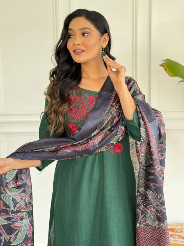women embroidery cotton green dupatta set women front embroidery green cotton dupatta set (copy)