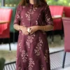 women cotton brownish maroon kurta pant set