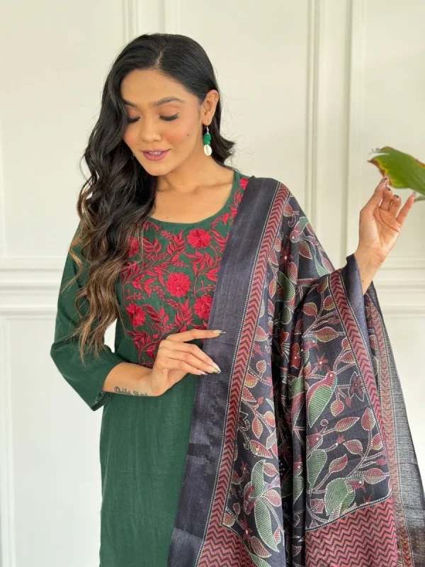 women embroidery cotton green dupatta set women front embroidery green cotton dupatta set (copy)
