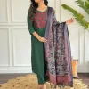 women front embroidery green cotton dupatta set (copy)