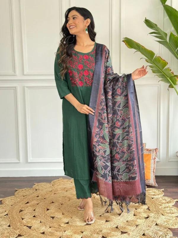 women embroidery cotton green dupatta set women front embroidery green cotton dupatta set (copy)