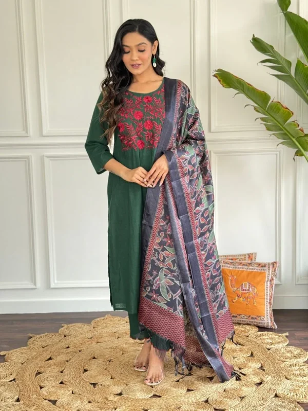 women embroidery cotton green dupatta set women front embroidery green cotton dupatta set (copy)