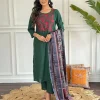 women embroidery cotton green dupatta set