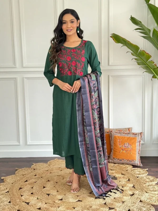 women embroidery cotton green dupatta set women embroidery cotton green dupatta set