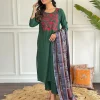 women embroidery cotton green dupatta set