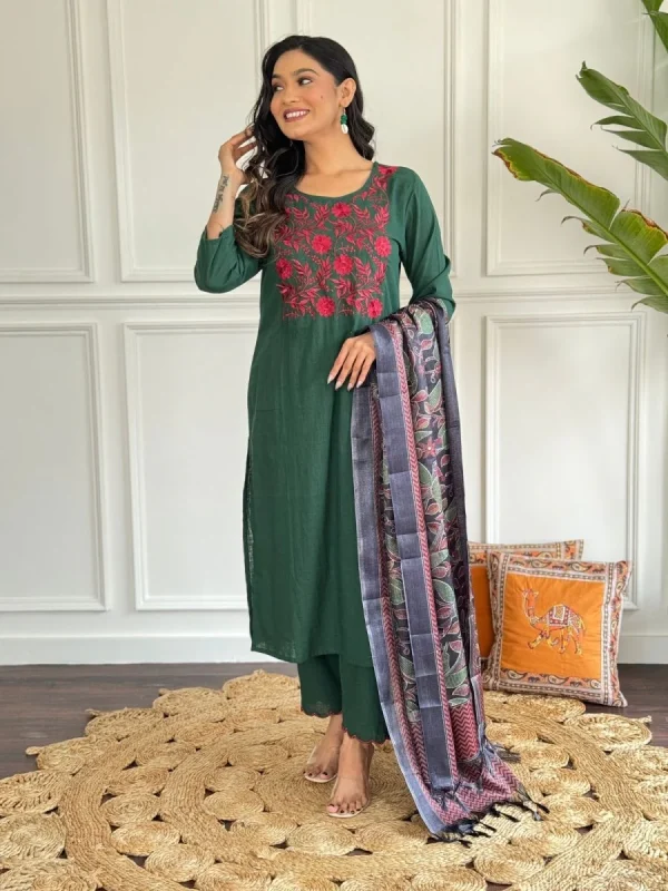 women embroidery cotton green dupatta set women embroidery cotton green dupatta set