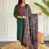 women embroidery cotton green dupatta set