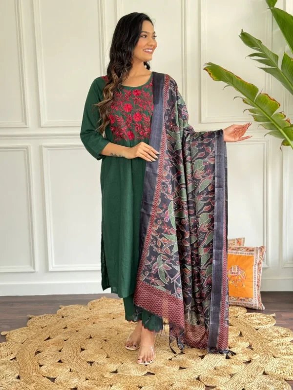 women embroidery cotton green dupatta set women embroidery cotton green dupatta set