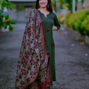 women katha cotton blue dupatta set (copy)
