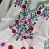 women cotton white front embroidery kurta pant set