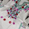 women cotton white front embroidery kurta pant set