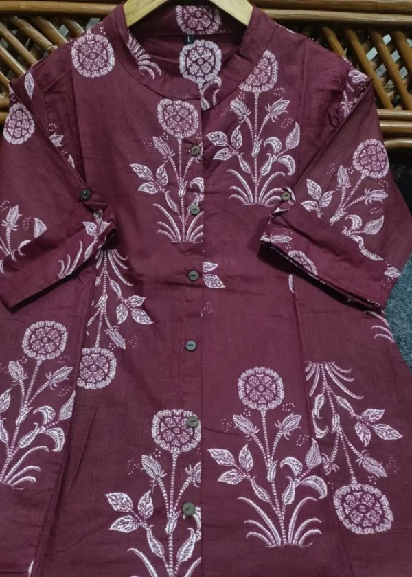 women cotton brownish maroon kurta pant set