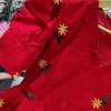 women red cotton embroidery middi gown