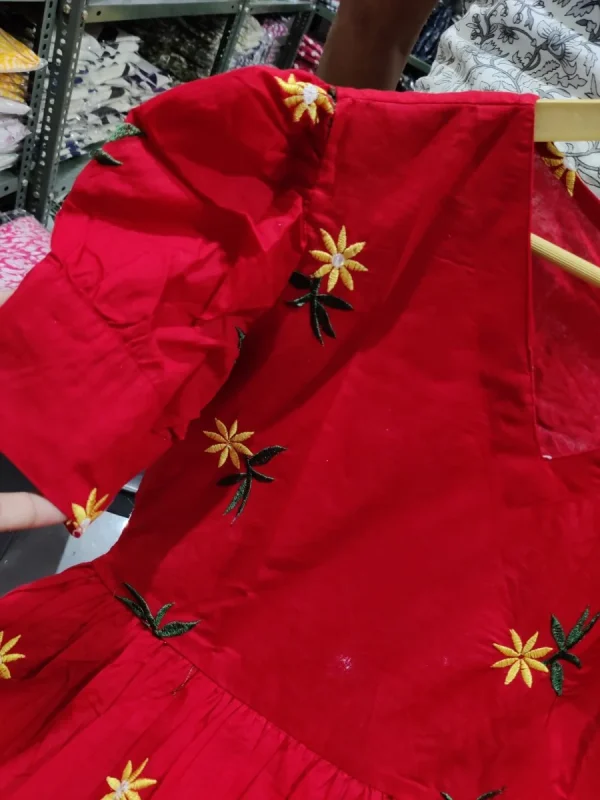 women red cotton embroidery middi gown