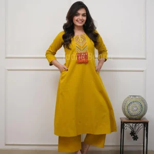 zariya mustard kurta set – embroidered elegance