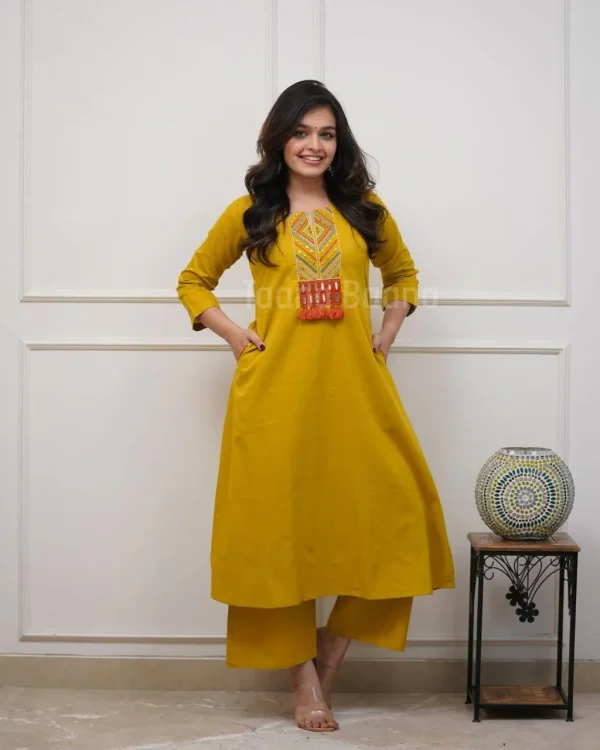 zariya mustard kurta set – embroidered elegance
