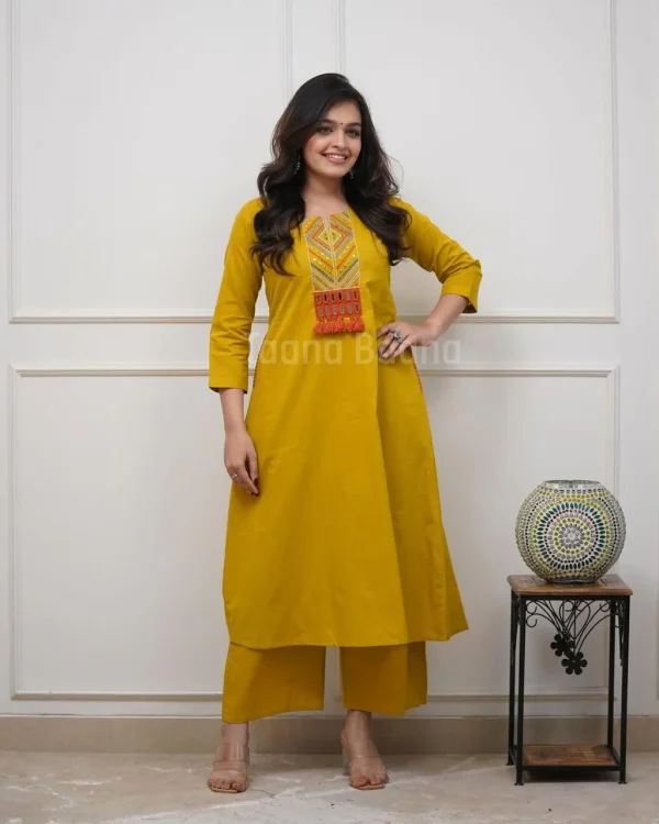 zariya mustard kurta set – embroidered elegance