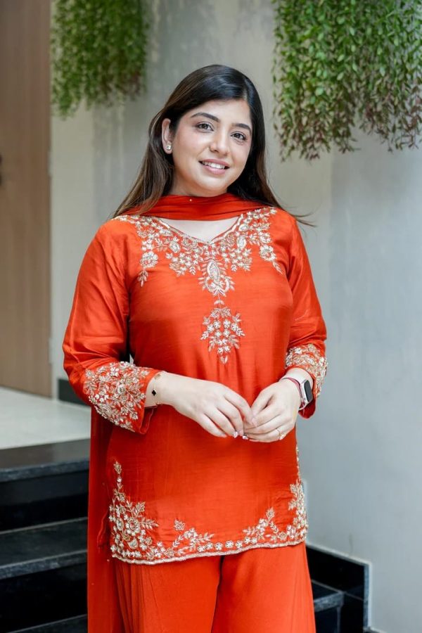 elegant pink embellished kurta set with dupatta