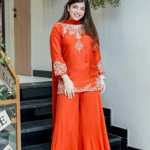 elegant pink embellished kurta set with dupatta