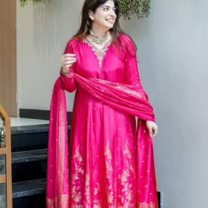 banarasi chanderi anarkali dupatta set