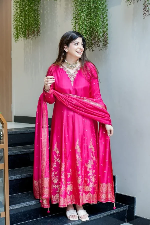 banarasi chanderi anarkali dupatta set