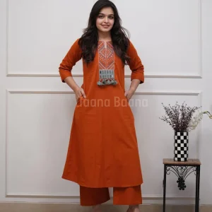 zariya rust embroidered kurta set