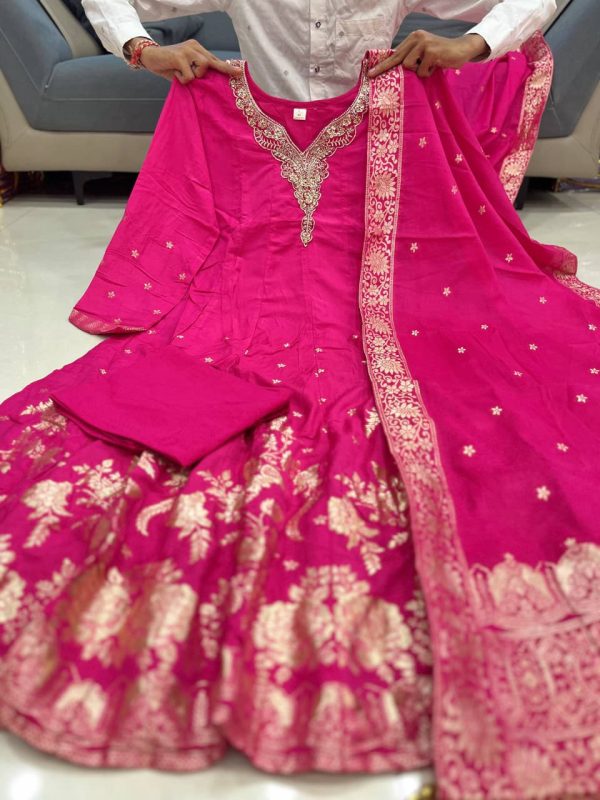 banarasi chanderi anarkali dupatta set