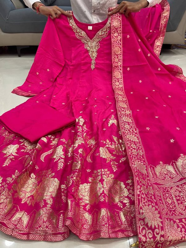 banarasi chanderi anarkali dupatta set