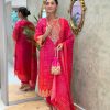 hot pink heavy embroidered straight dupatta set