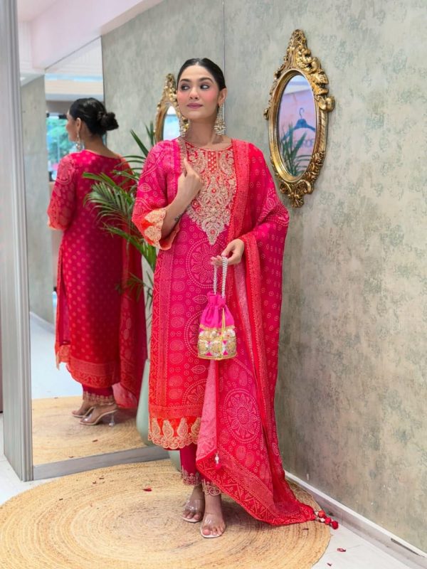 hot pink heavy embroidered straight dupatta set