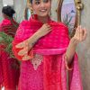 hot pink heavy embroidered straight dupatta set