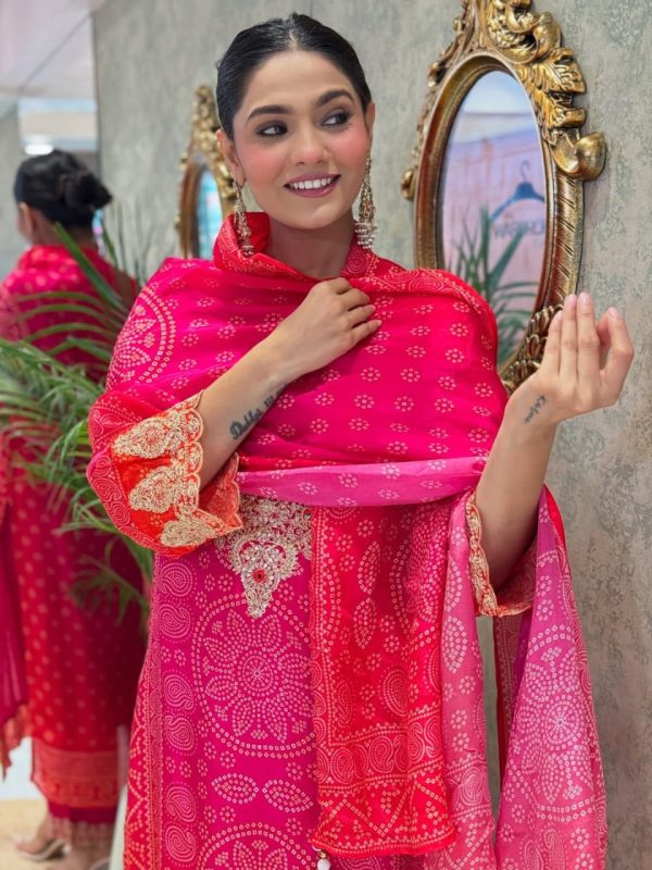 hot pink heavy embroidered straight dupatta set