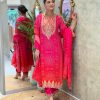 hot pink heavy embroidered straight dupatta set