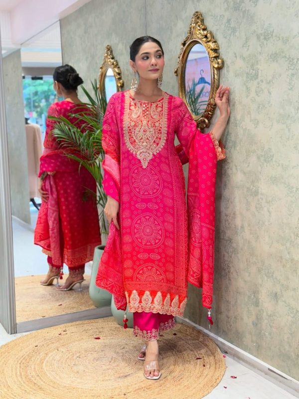 hot pink heavy embroidered straight dupatta set