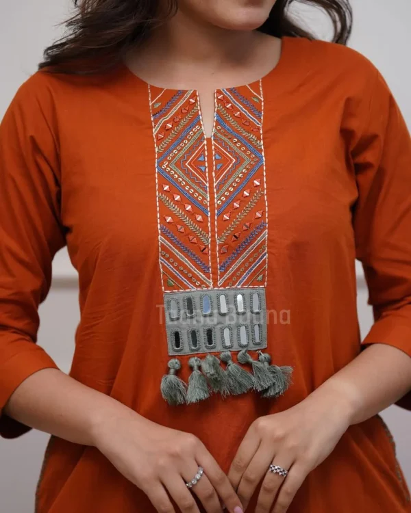 zariya rust embroidered kurta set