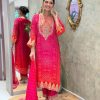 hot pink heavy embroidered straight dupatta set