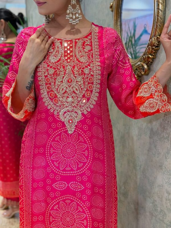 hot pink heavy embroidered straight dupatta set