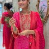 hot pink heavy embroidered straight dupatta set