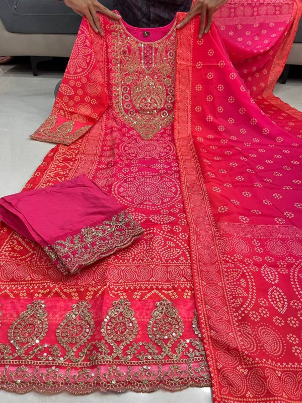 hot pink heavy embroidered straight dupatta set