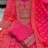 hot pink heavy embroidered straight dupatta set