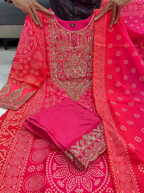 hot pink heavy embroidered straight dupatta set