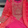 hot pink heavy embroidered straight dupatta set