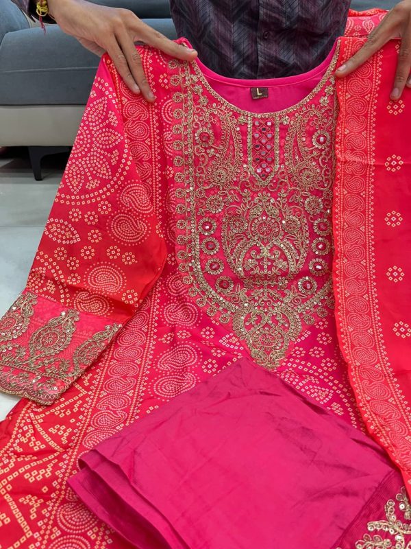 hot pink heavy embroidered straight dupatta set