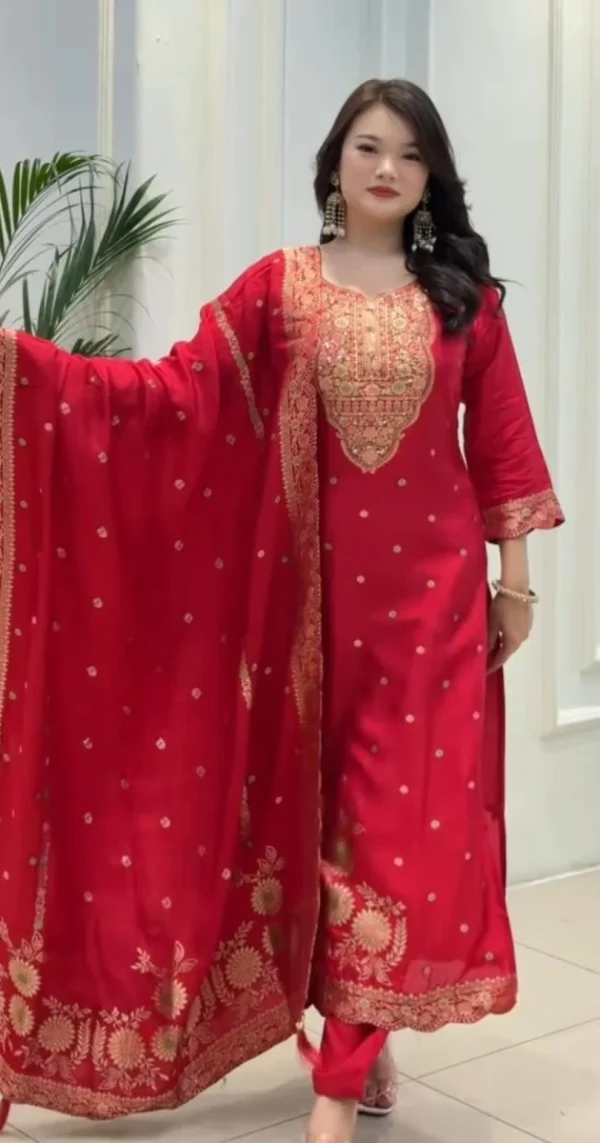 hot pink heavy embroidered straight dupatta set (copy)