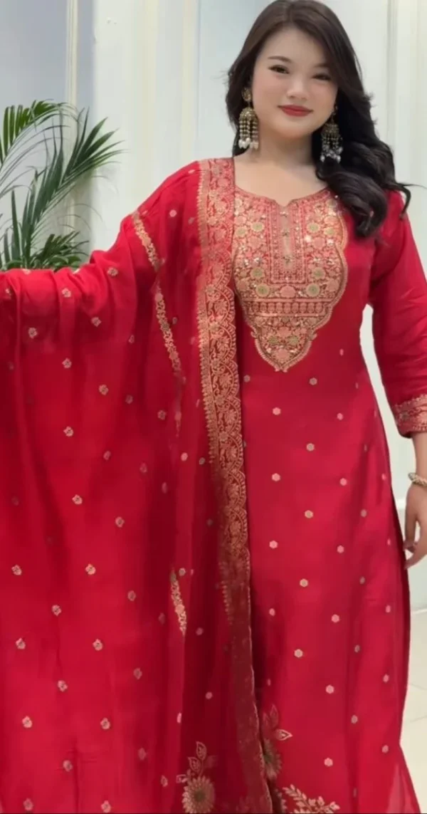 hot pink heavy embroidered straight dupatta set (copy)