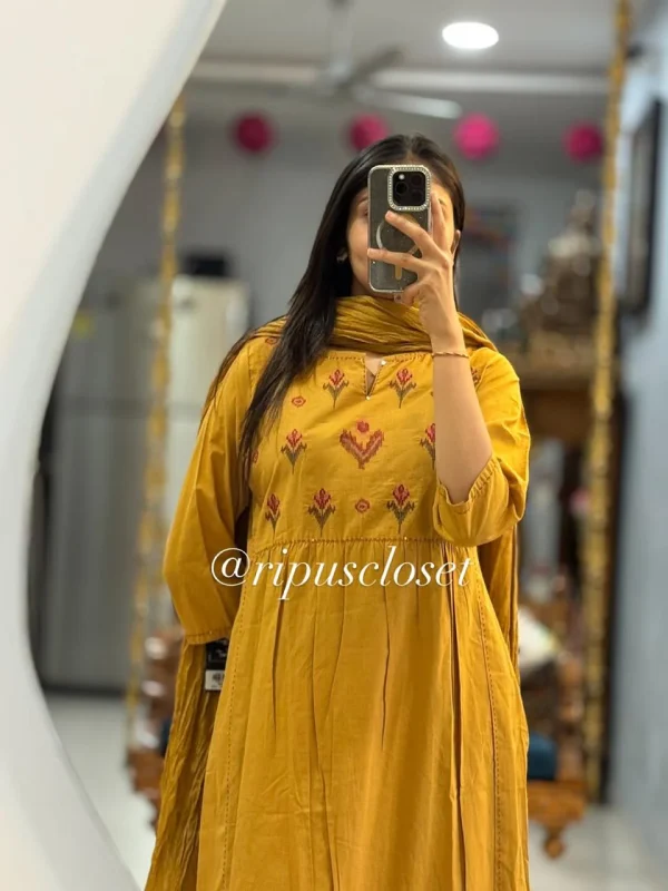 pure handloom south cotton hand printed chitrkari dupatta set