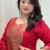 red embroidered straight cut salwar dupatta set