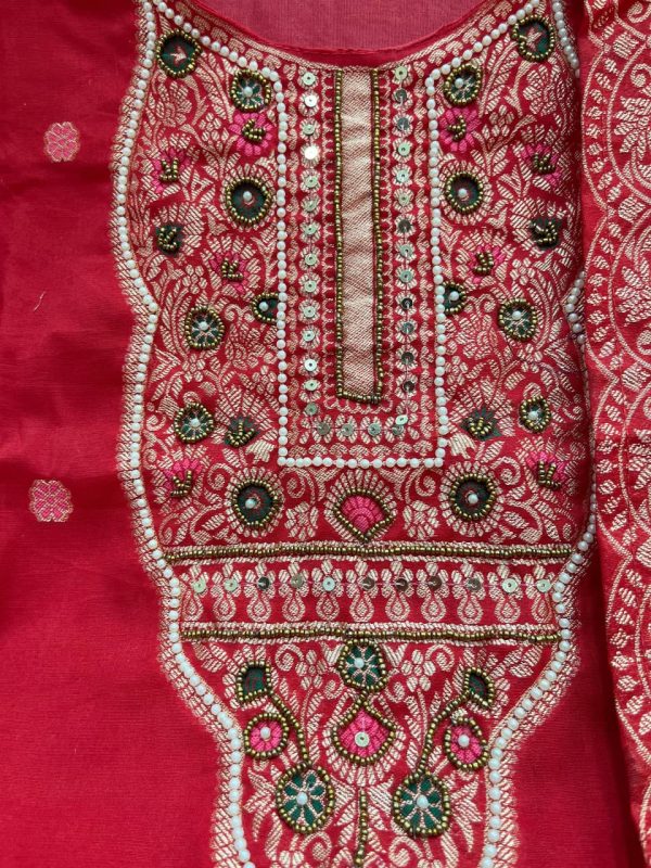 red embroidered straight cut salwar dupatta set