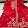 red embroidered straight cut salwar dupatta set