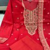 red embroidered straight cut salwar dupatta set